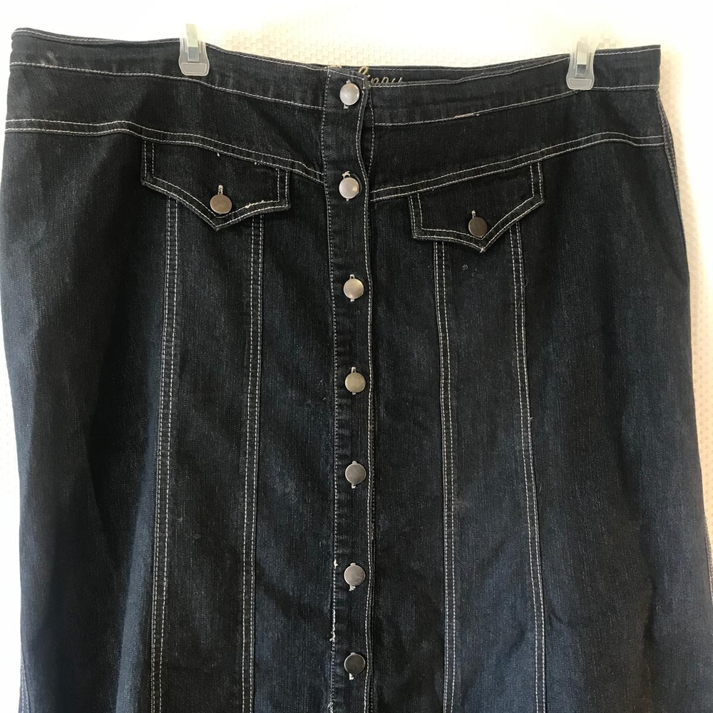 Lipsy London Size 20 Plus Denim Midi Skirt A-Line Flare Button Front Dark Wash - Picture 4 of 6